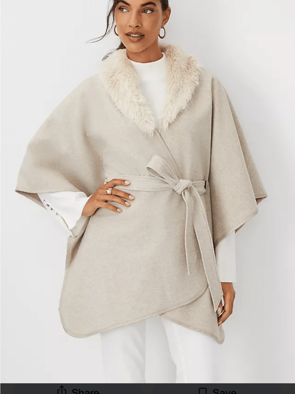Ann Taylor Cream Faux-Fur Collar Wrap Cape